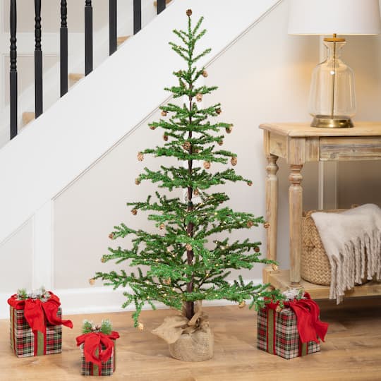4ft. Pre-Lit Christmas Tree with Pinecones & Burlap Base, Clear Lights